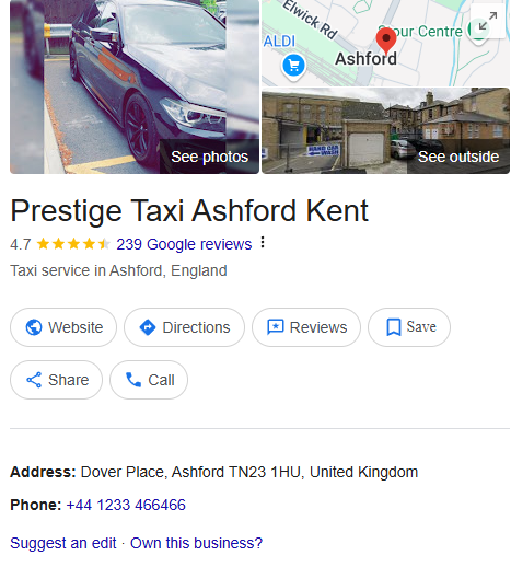 SEOHypes Worked project GMB optimize prestige taxi ashford